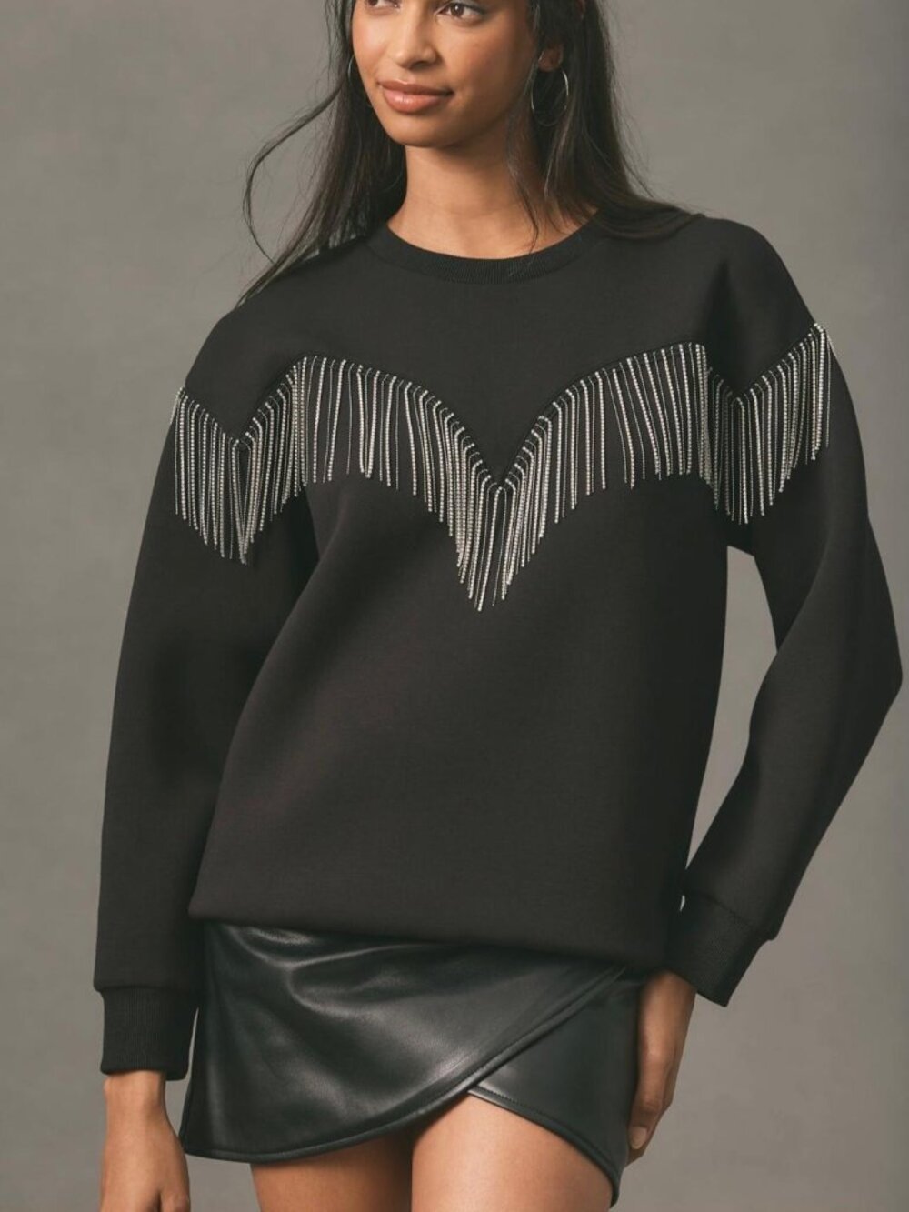 English Factory Rhinestone Fringe Sweatshirt